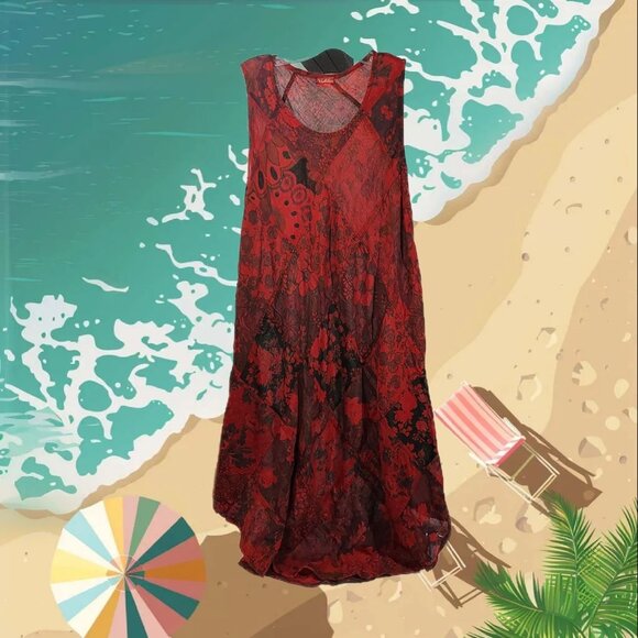 Winged Horse Other - Tunic Tank Dress Winged Horse Pool Coverup Sleevless India Red Boho Beachcore